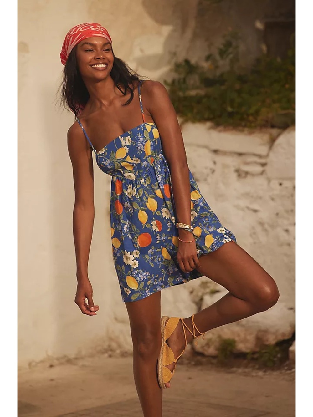 NWT Corey Lynn Calter x Anthropologie Sadie Linen Romper Fruit Print Blue